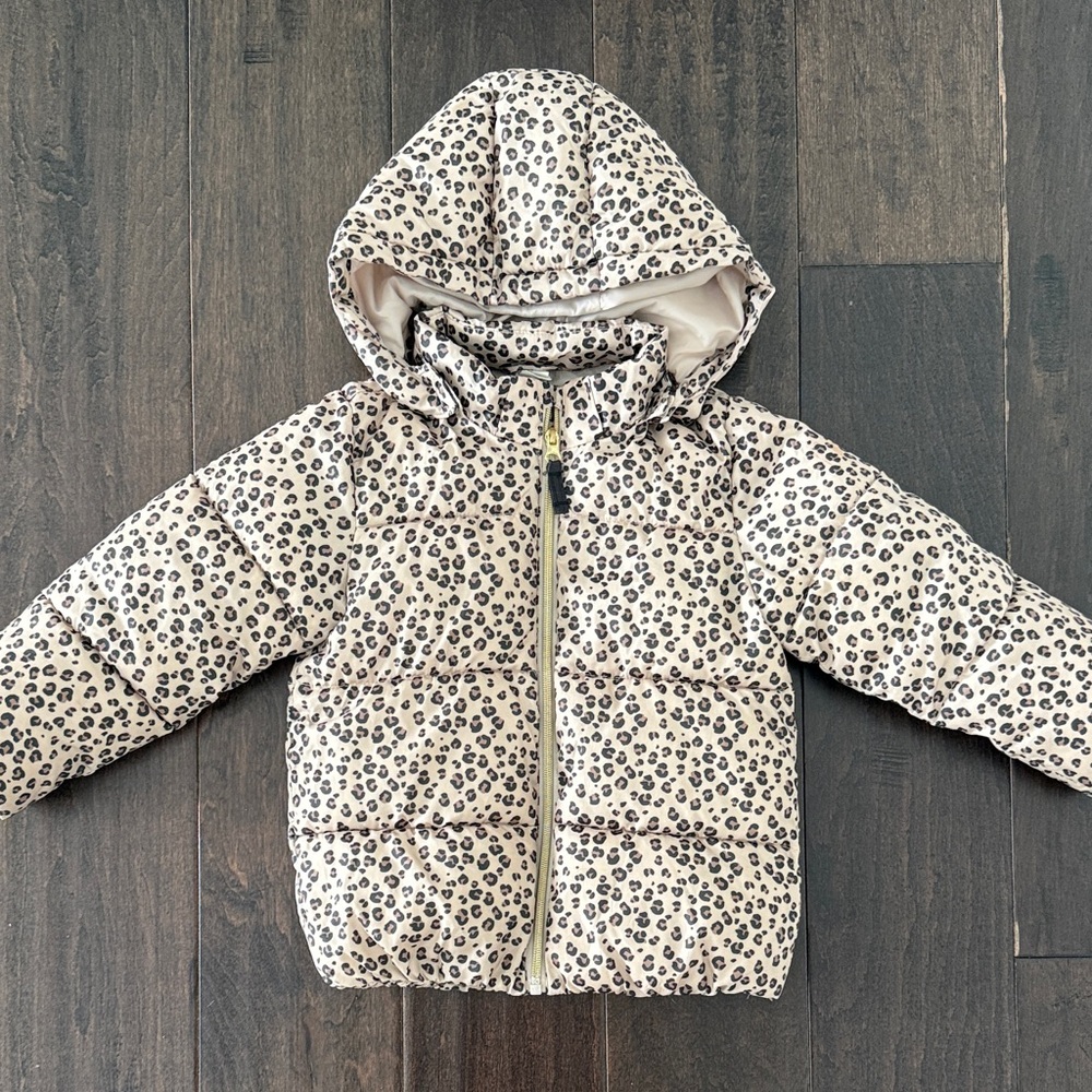 H&M Toddler Girls Leopard Print Puffer coat jacket with Gold Zipper